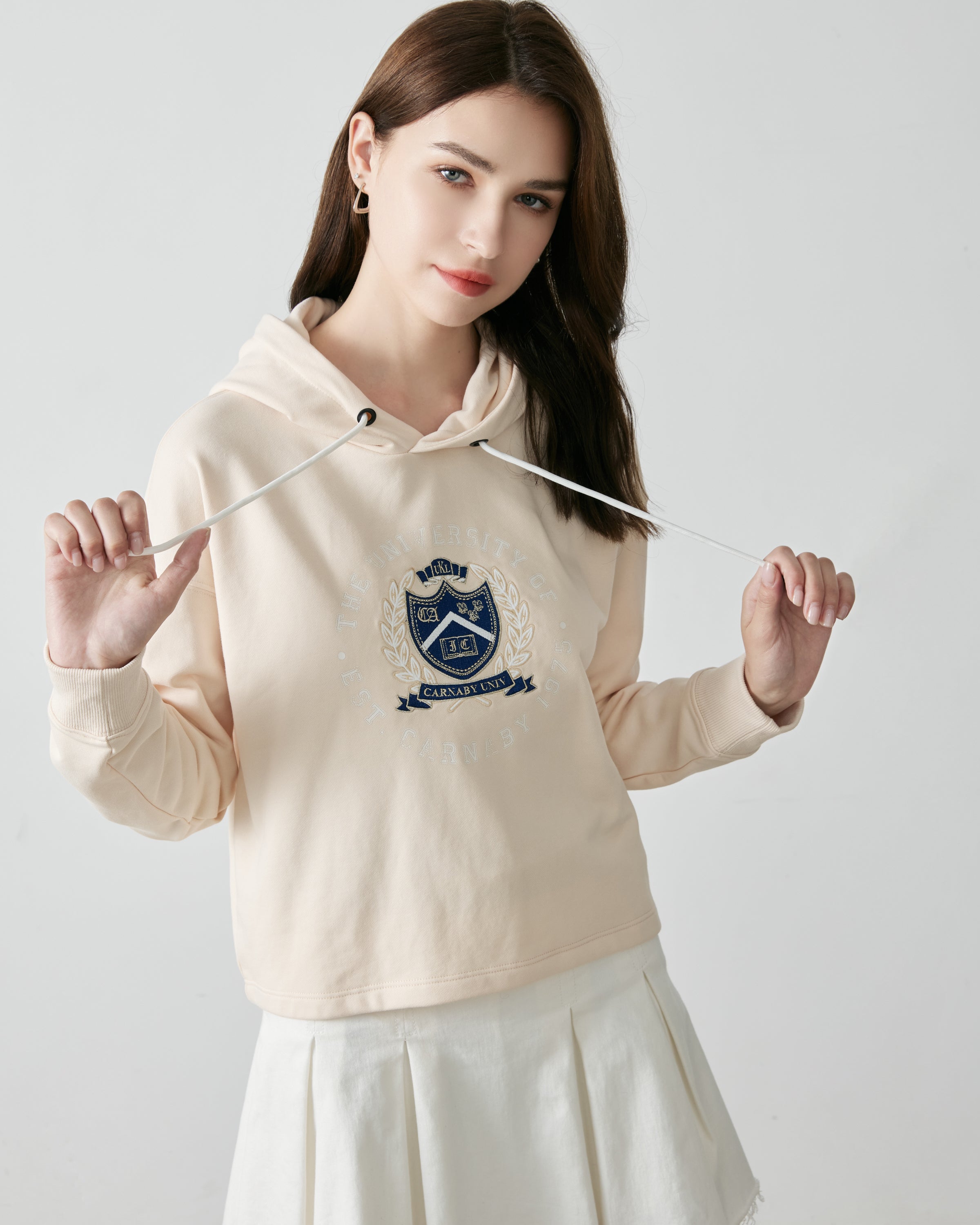 University of Carnaby hooded drop shoulder badge embroidered drawstring sweatshirt #CL23F-608A