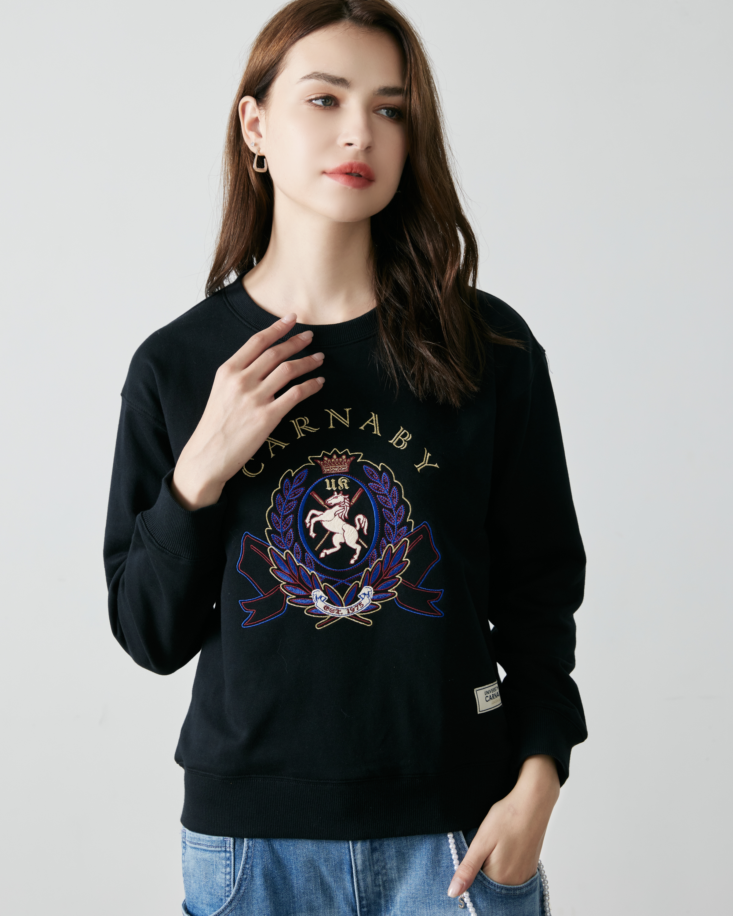 University of Carnaby crew neck badge fitted pullover sweatshirt #CL23F-607