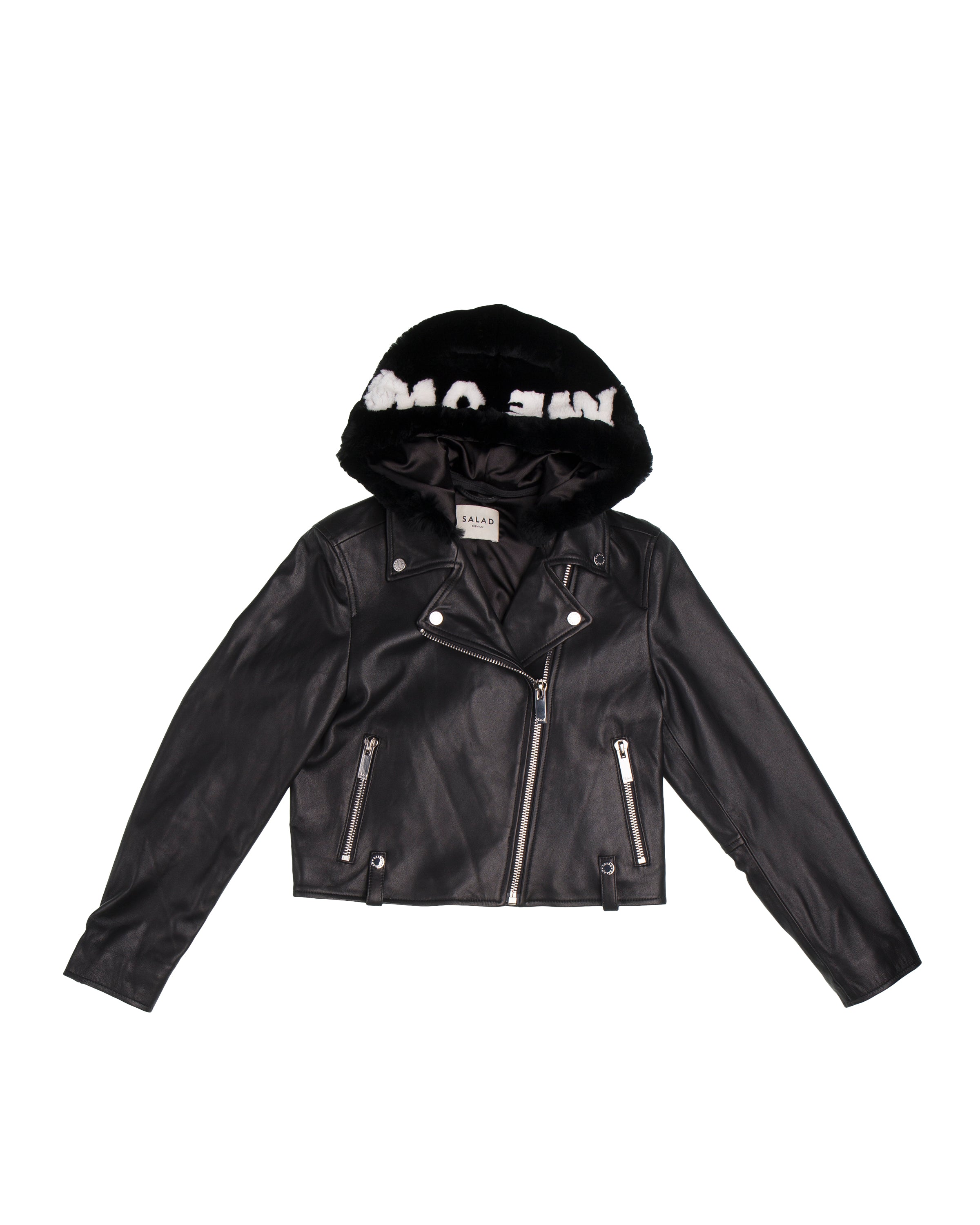Salad Motorcycle Style Hooded Short Leather Jacket #S23F-021