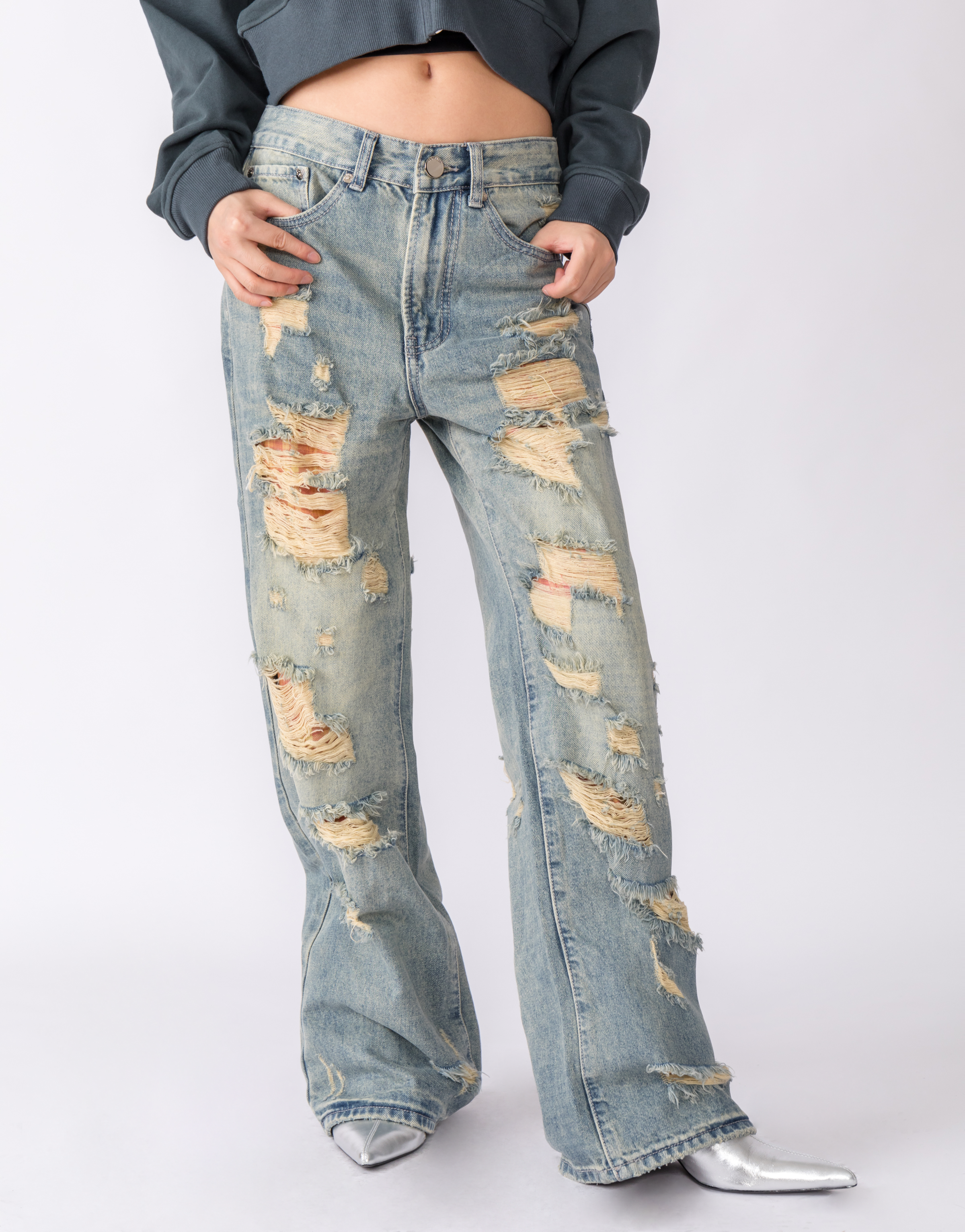 AN-NATASHA low-rise ripped straight jeans #AN23F-568