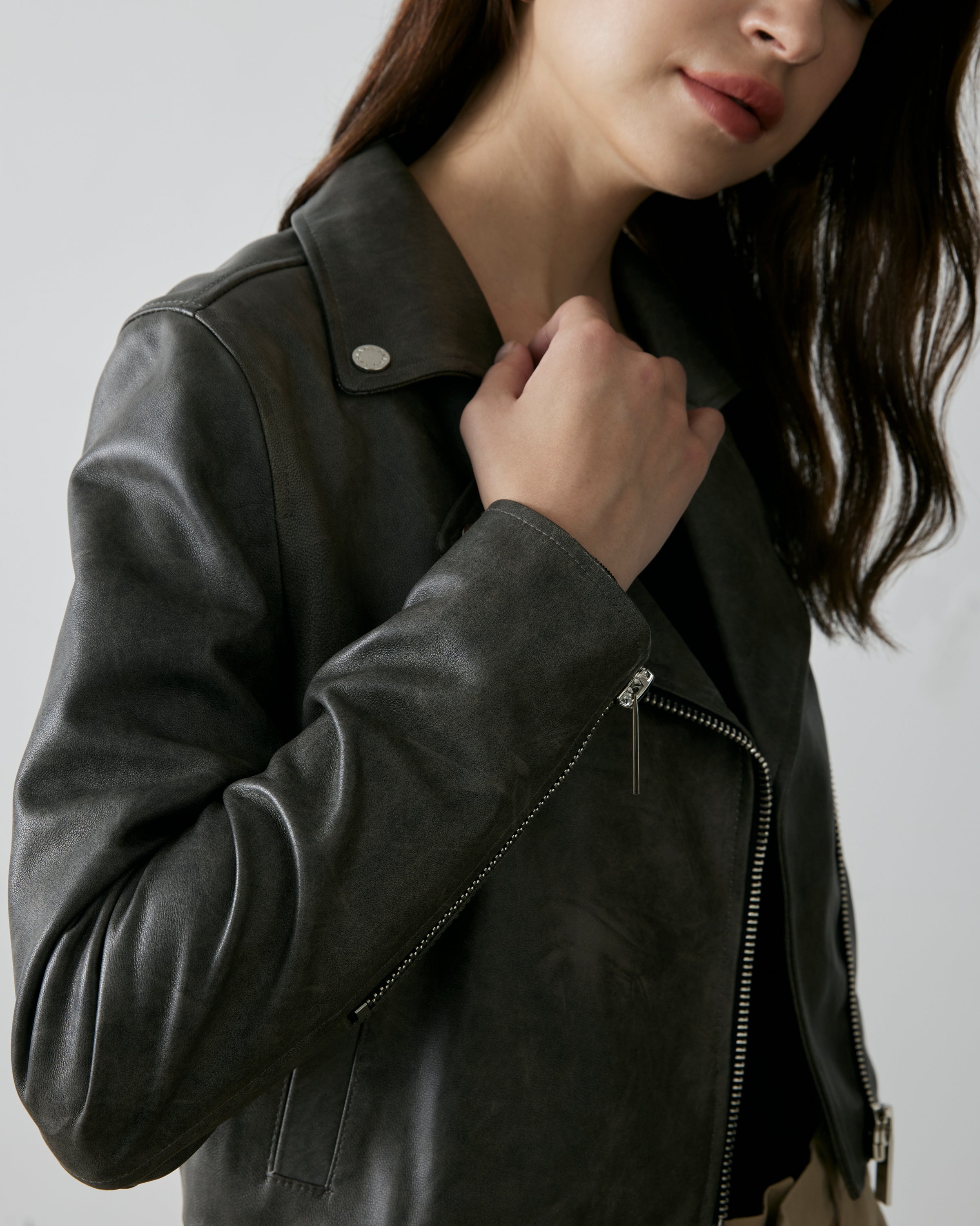 Salad Short Biker Collar Vintage Leather Jacket