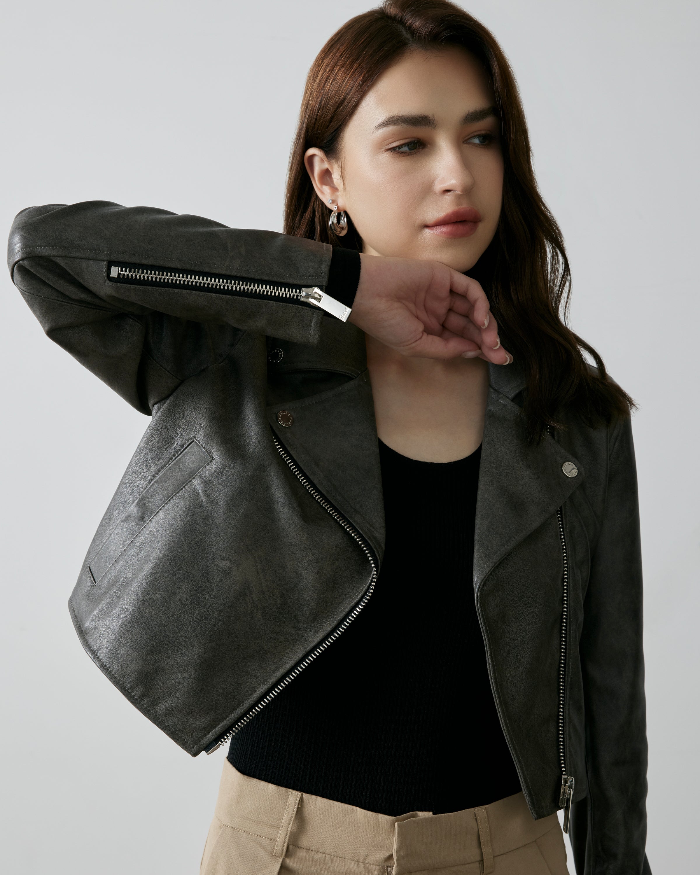 Salad Short Biker Collar Vintage Leather Jacket