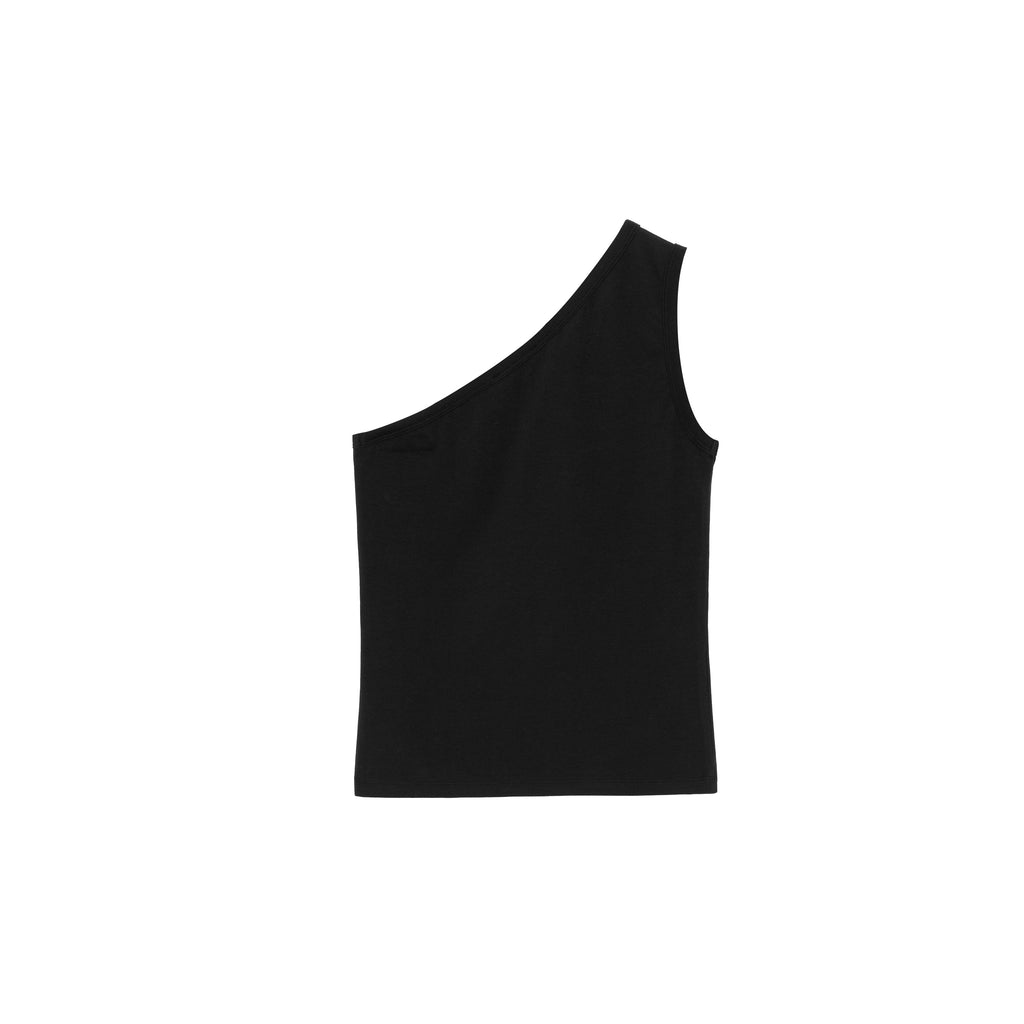 NIEEH Women's Black Unbalance Sleeveless Shirts