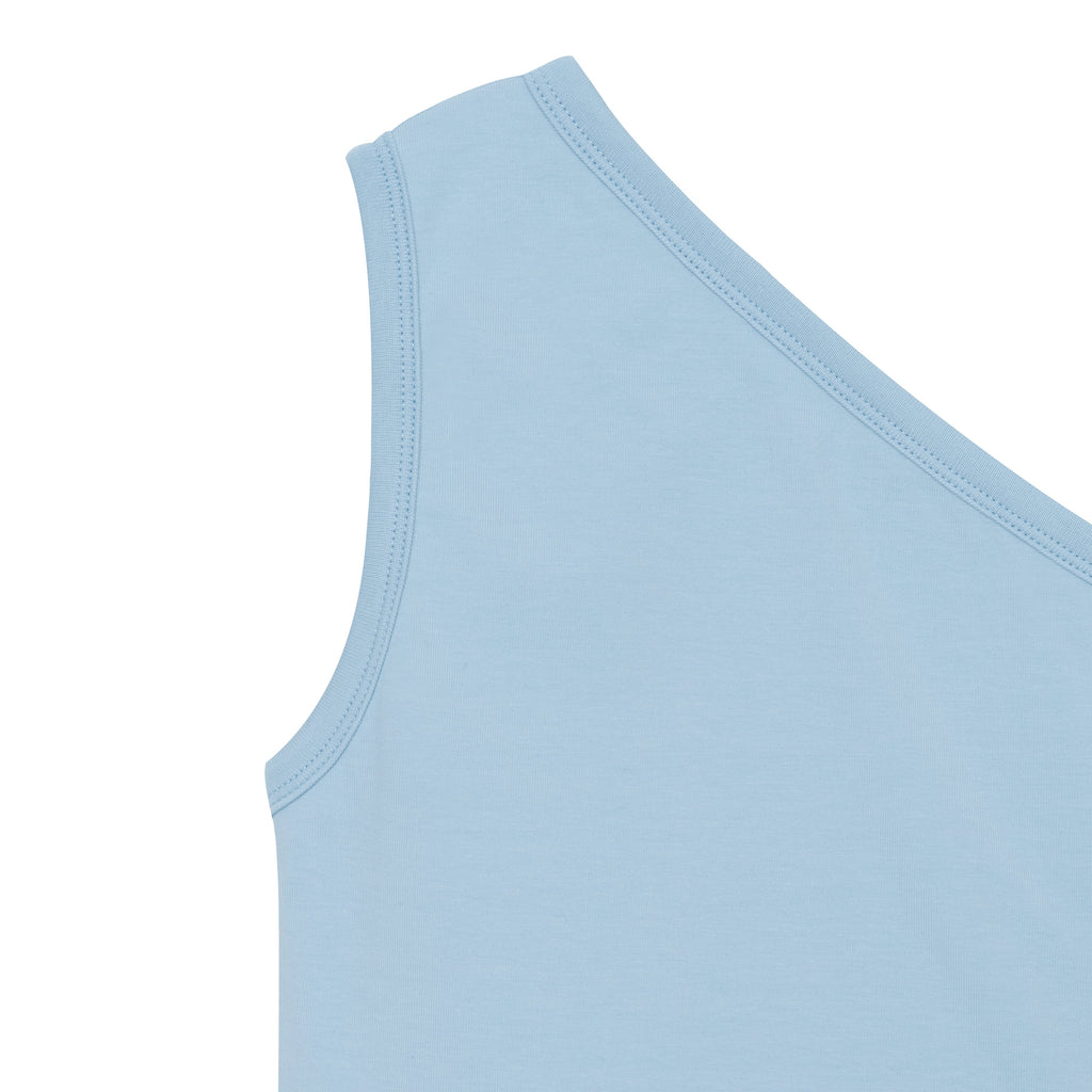 NIEEH Women's Sky Blue Unbalance Sleeveless Shirts