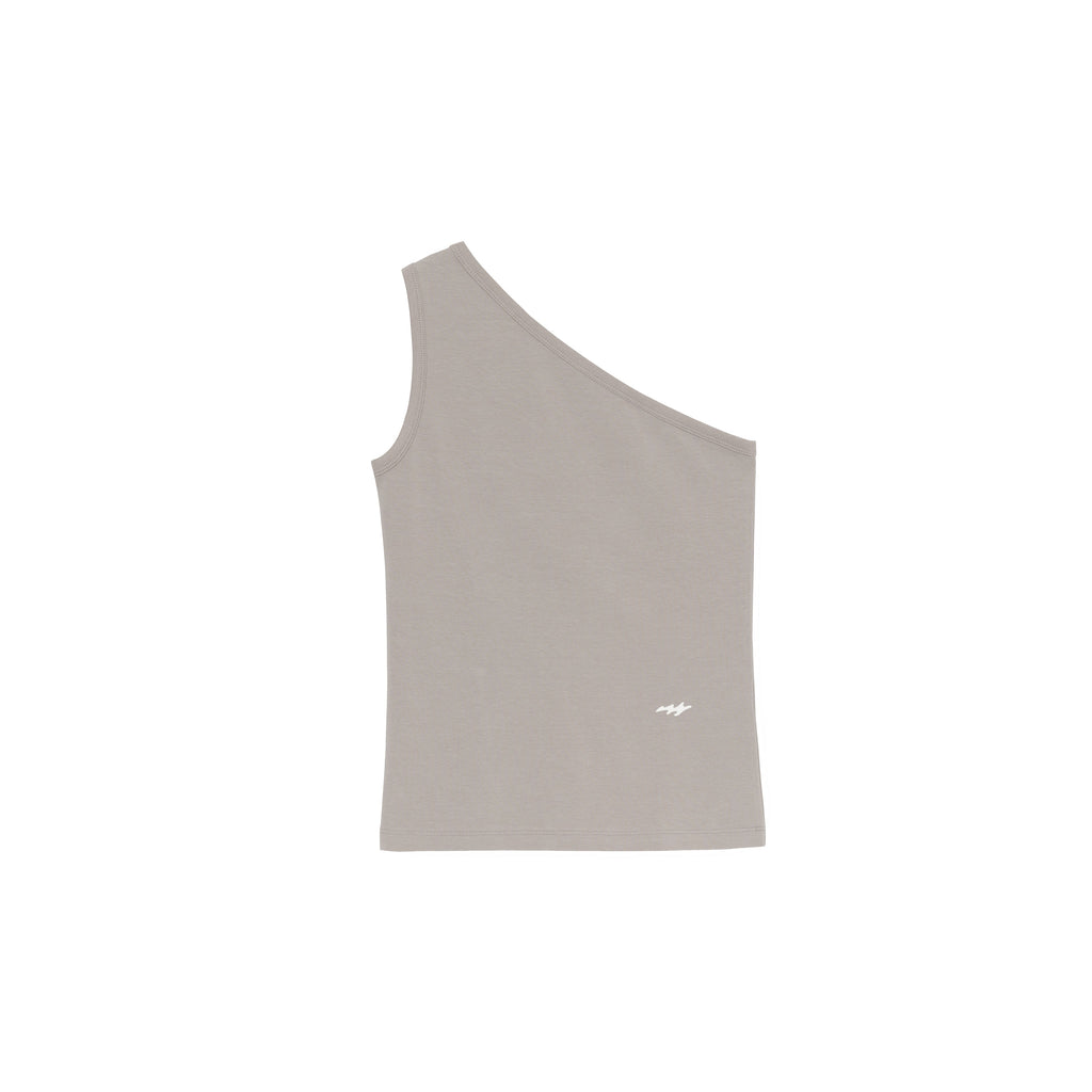 NIEEH Women's Beige Unbalance Sleeveless Shirts