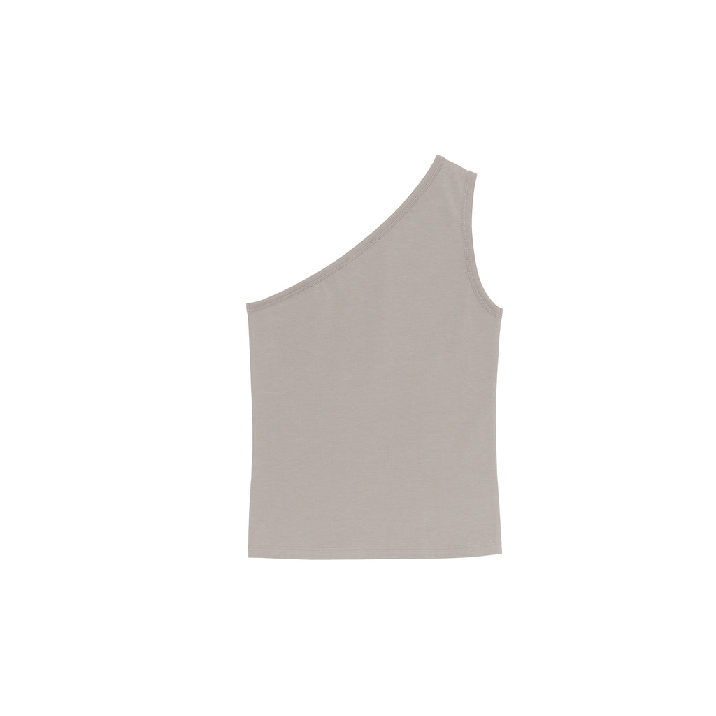 NIEEH Women's Beige Unbalance Sleeveless Shirts