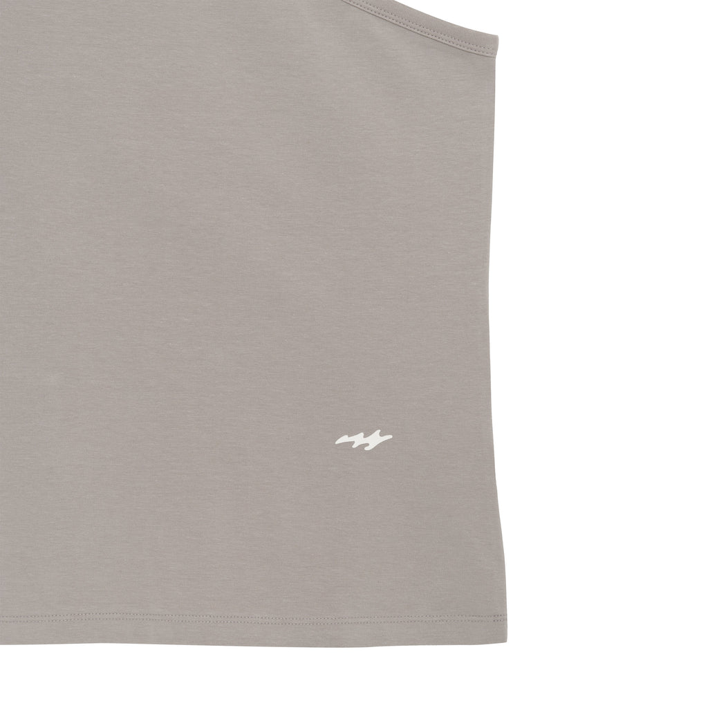 NIEEH Women's Beige Unbalance Sleeveless Shirts