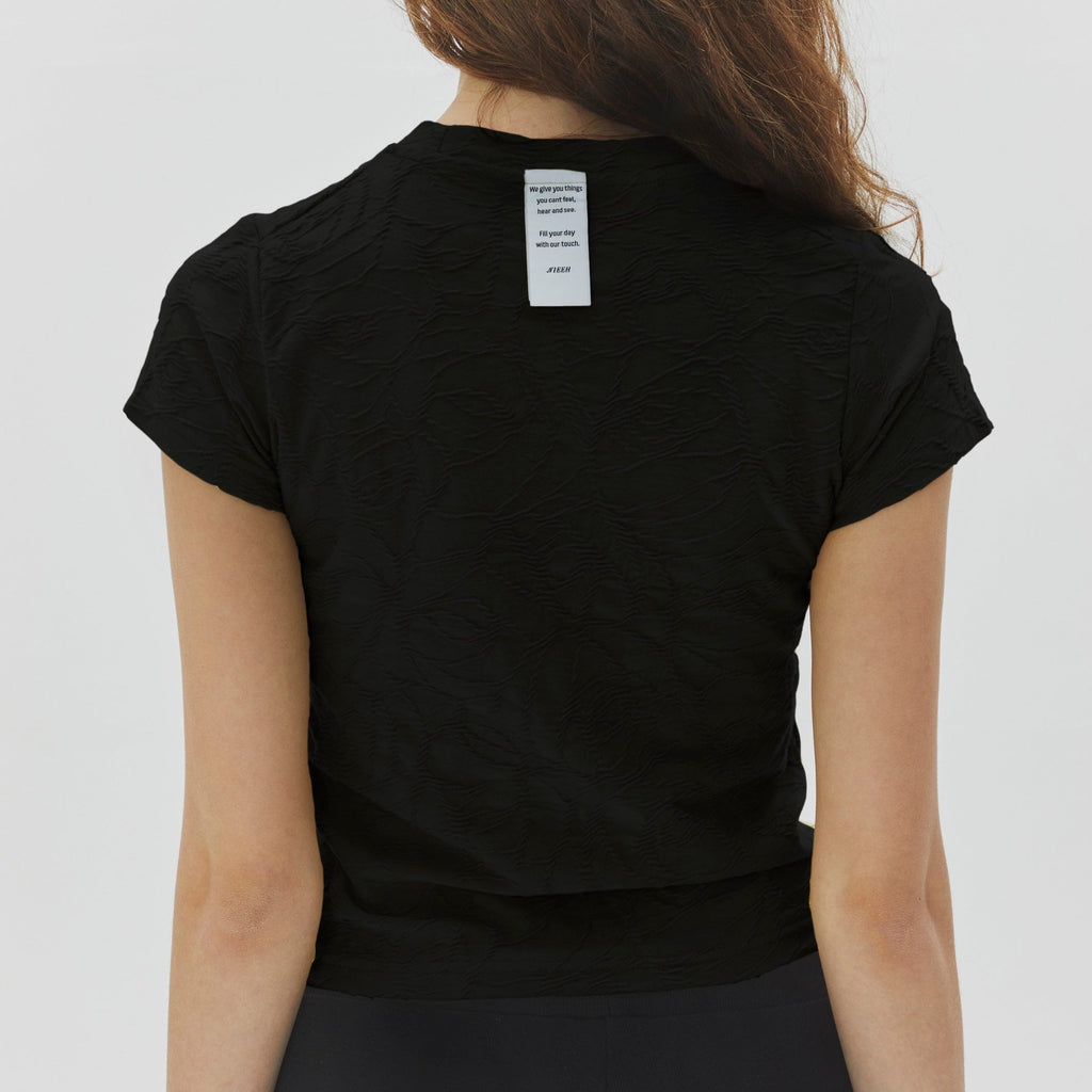 NIEEH Women's Black Leaf T-Shirts