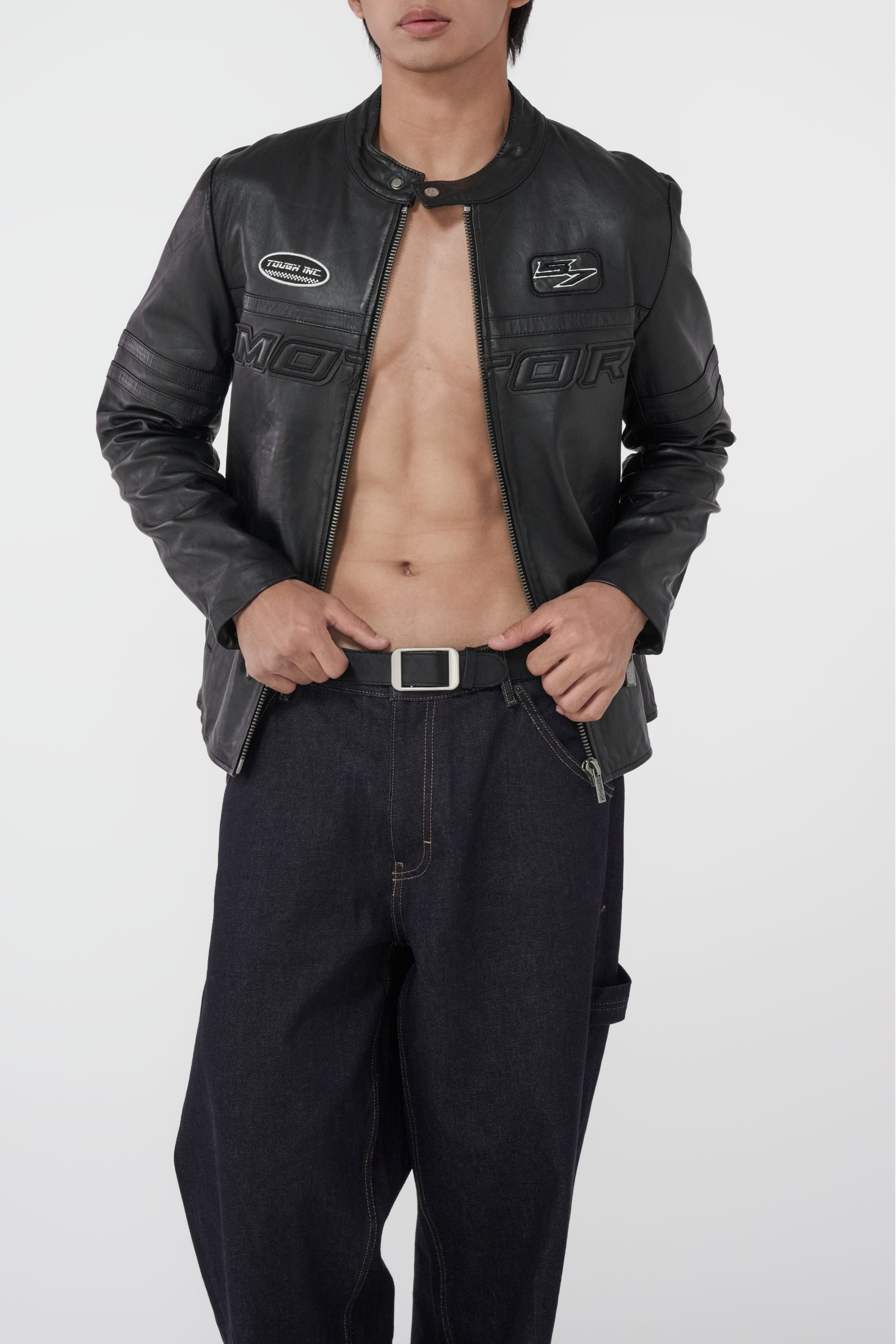 TOUGH JEANSMITH 黑色賽車皮革夾克