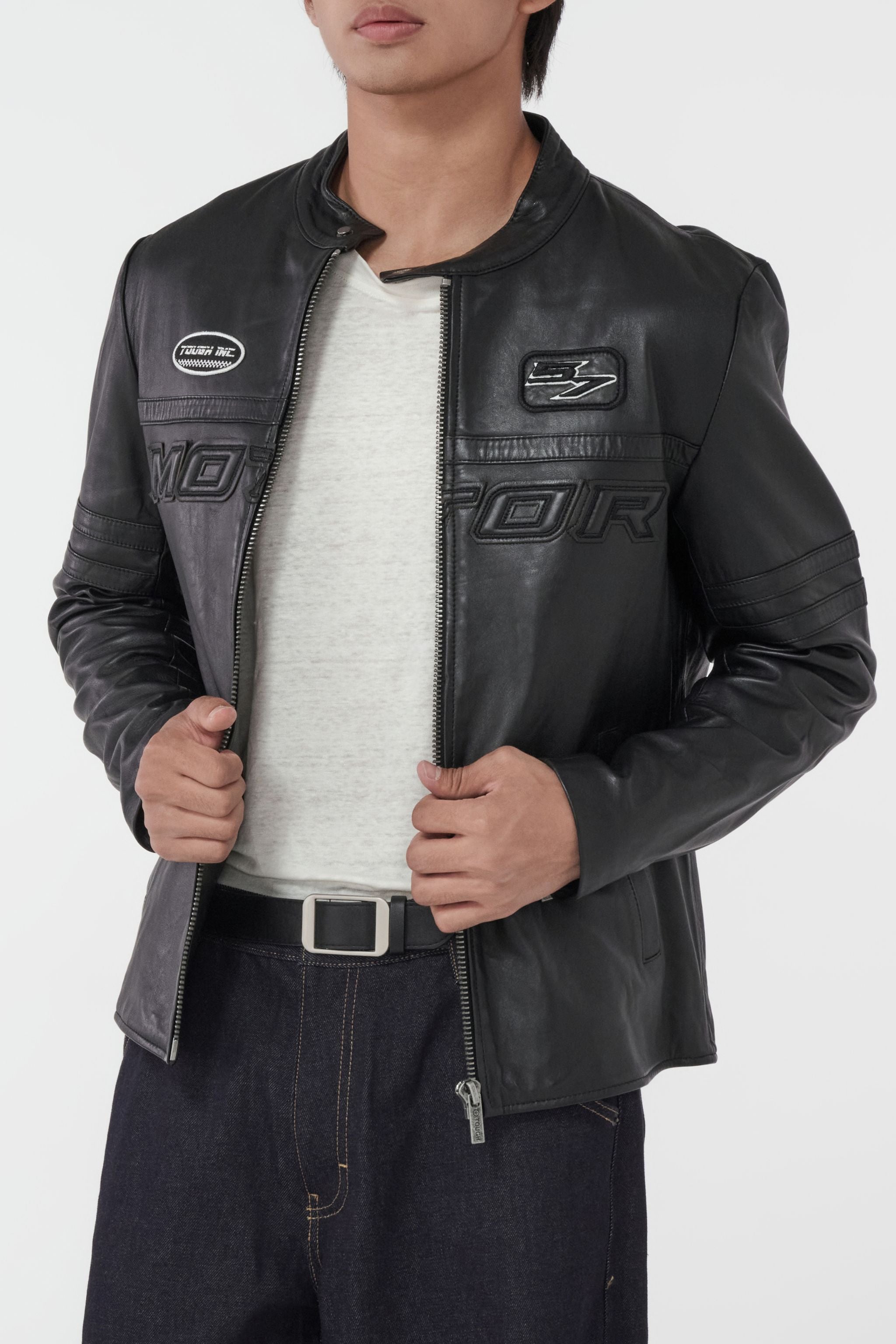 TOUGH JEANSMITH 黑色賽車皮革夾克