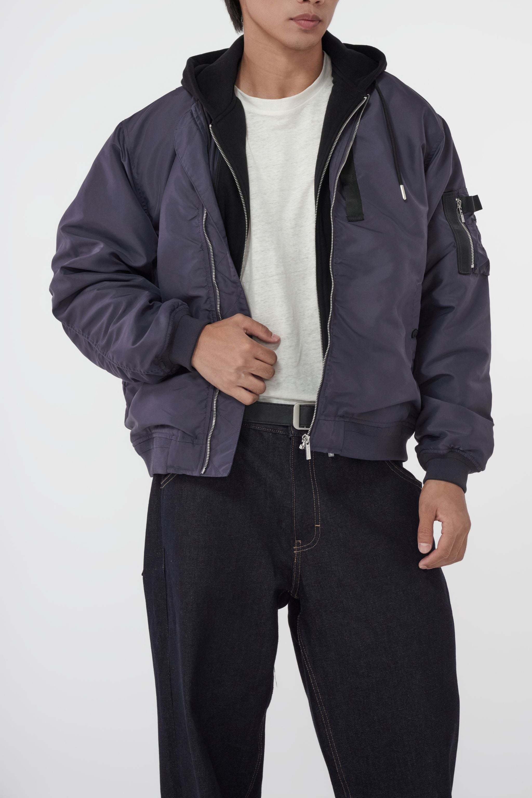 TOUGH JEANSMITH 灰藍色可拆卸連帽MA-1夾克